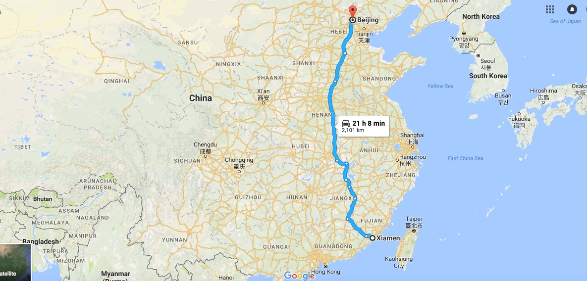 Beijing to Xiamen Road Map