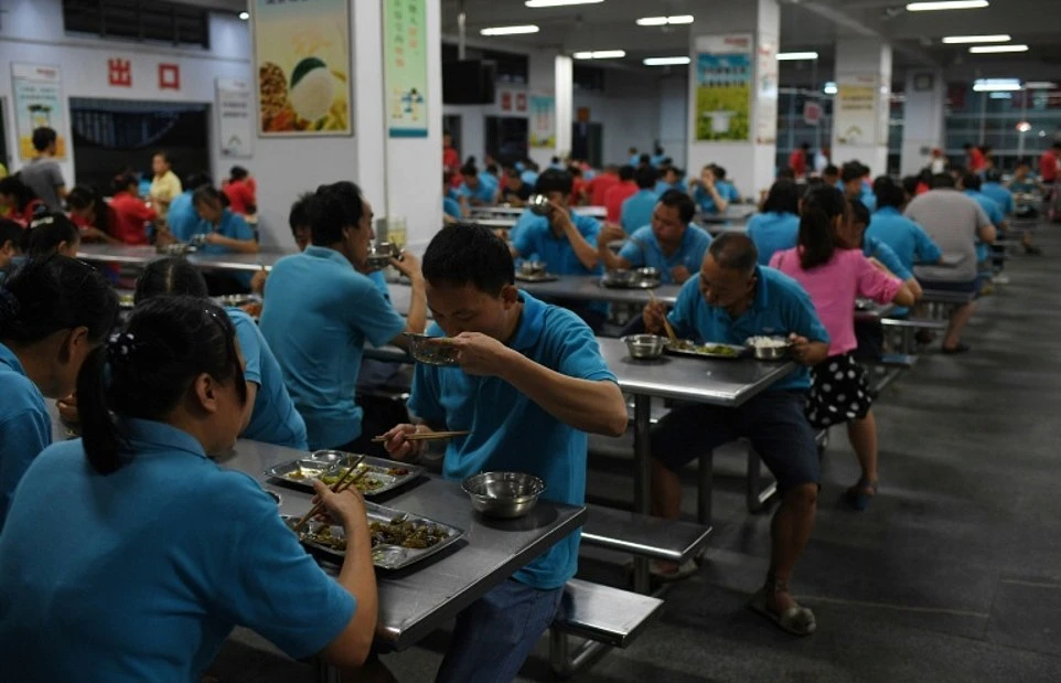 Chinese Factory Workers Eat Lunch
