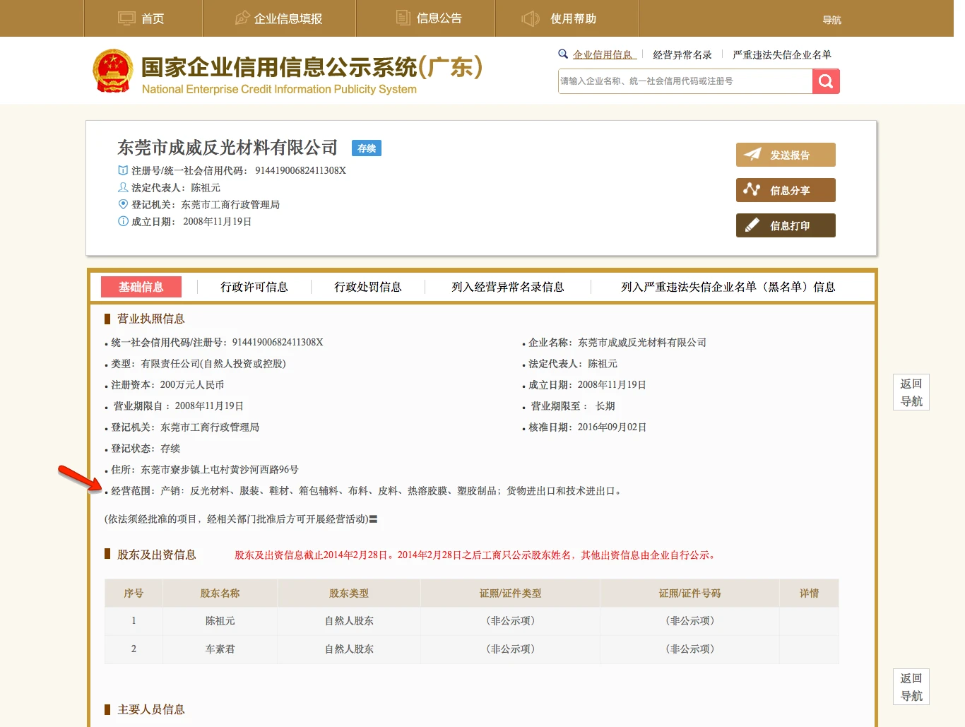 Dongguan AIC Business License Chinese